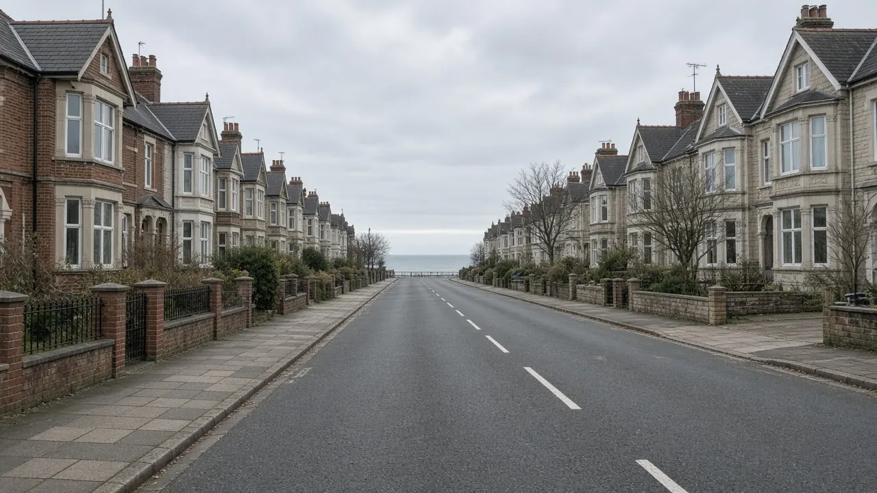 Example image: a residential road of large period houses near the seafront