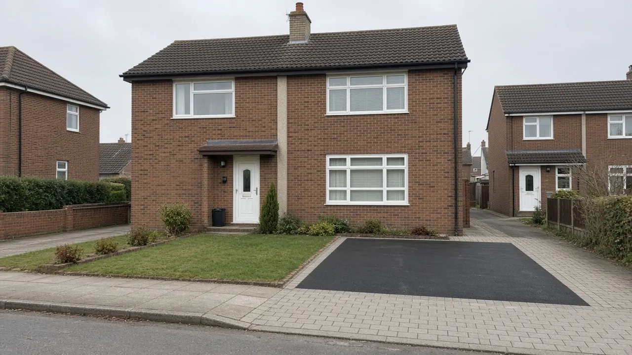 Example image: brick semi on the Fens estate with a widened two-car tarmac drive